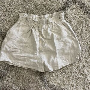 Reformation cream linen paper bag shorts